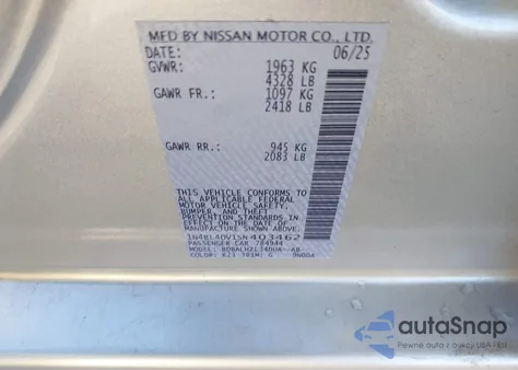2025 Nissan Altima Sv Fwd from USA, damaged, VIN 1N4BL4DV1SN403462